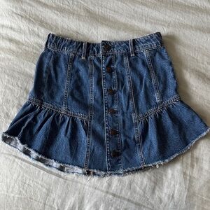 American Eagle Outfitters Dark Blue Button-Front Ruffle Hem Mini Skirt 2
